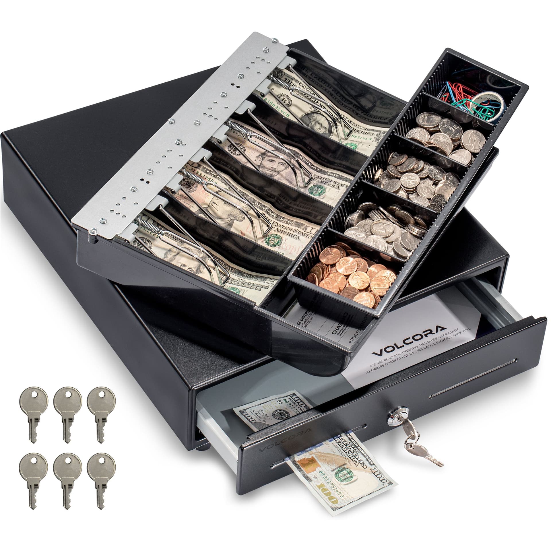 13'' Mini Cash Register Drawer, 4 Bill/5 Coin, Black
