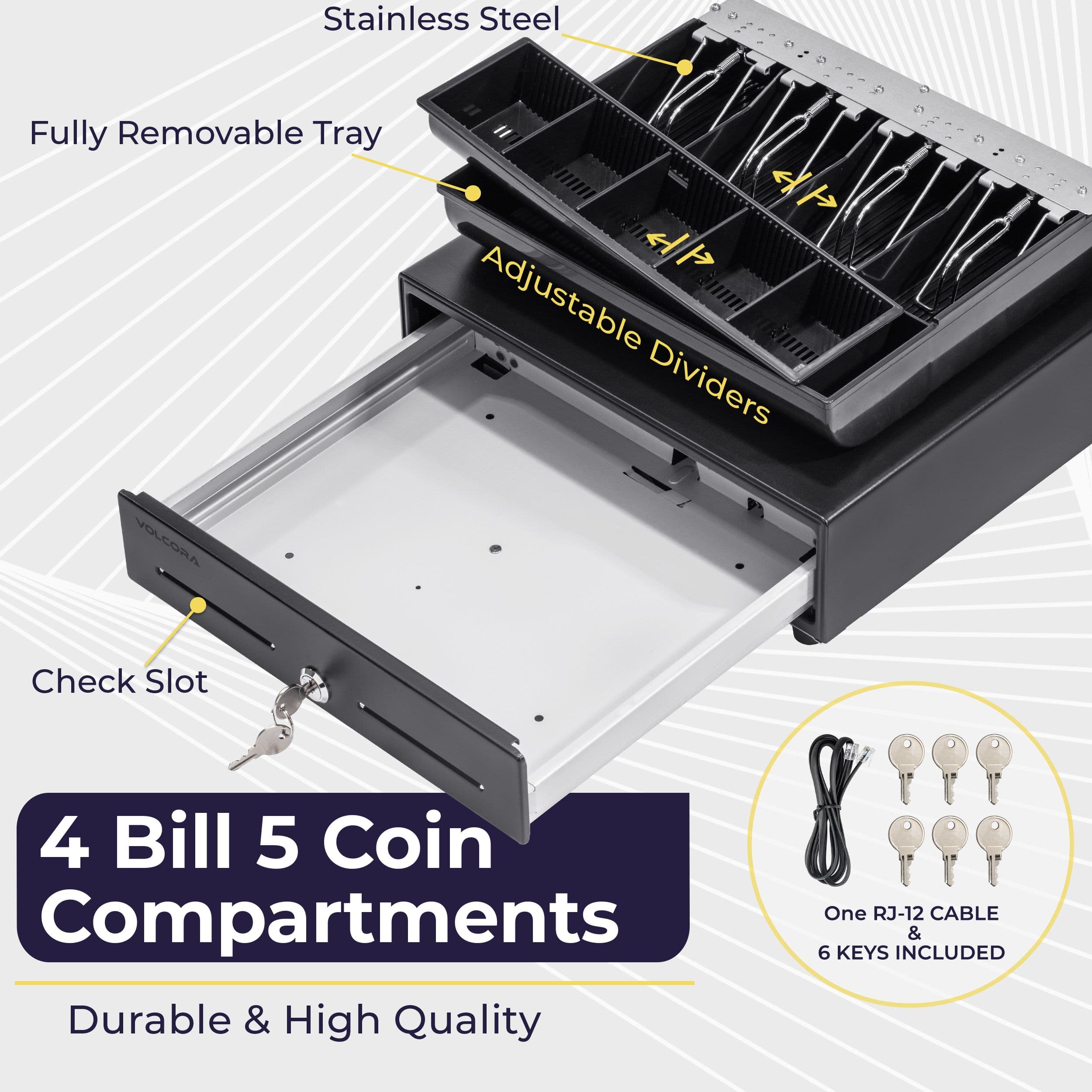 13'' Mini Cash Register Drawer, 4 Bill/5 Coin, Black 3