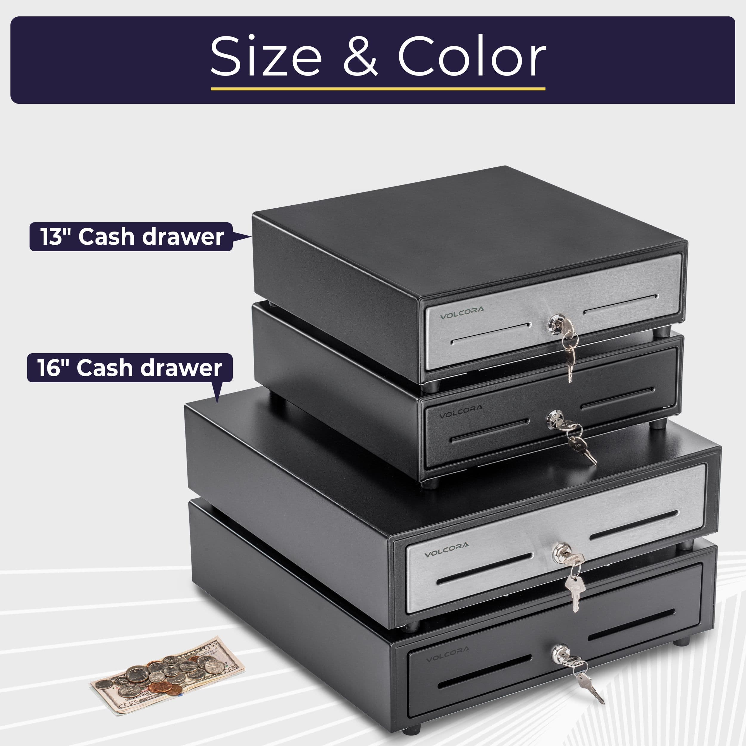 13'' Mini Cash Register Drawer, 4 Bill/5 Coin, Black 7
