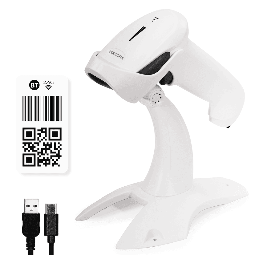 2D Wireless BT+2.4G Barcode Scanner With Stand - V-LHHBS-A1, White