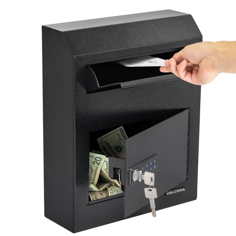 Wall Mount Digital Keypad Lock Drop Safe, Black