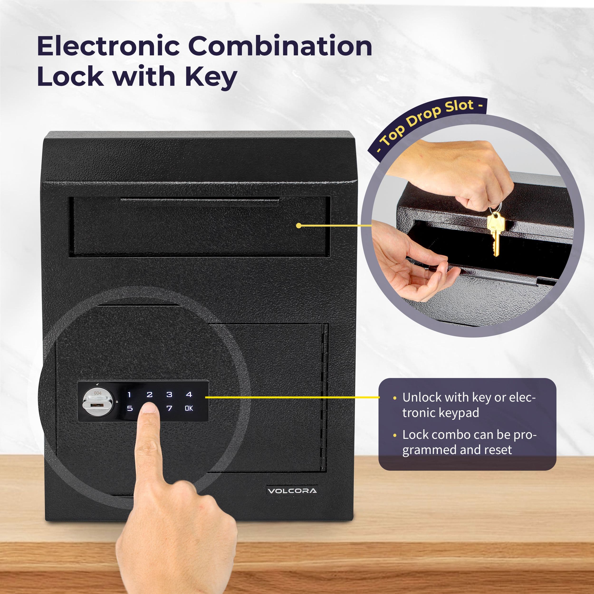 Wall Mount Digital Keypad Lock Drop Safe, Black 3