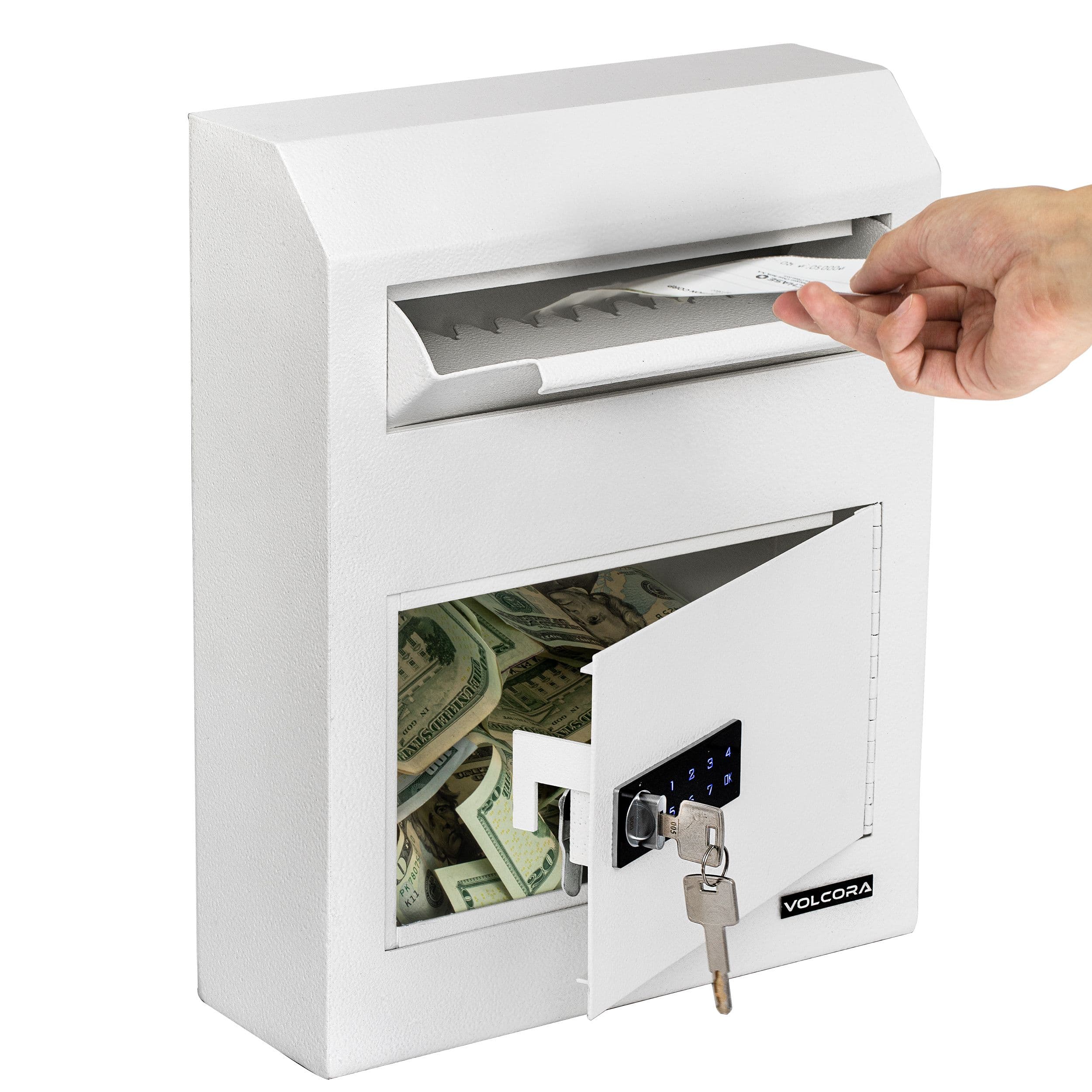 Wall Mount Digital Keypad Lock Drop Safe, White 5