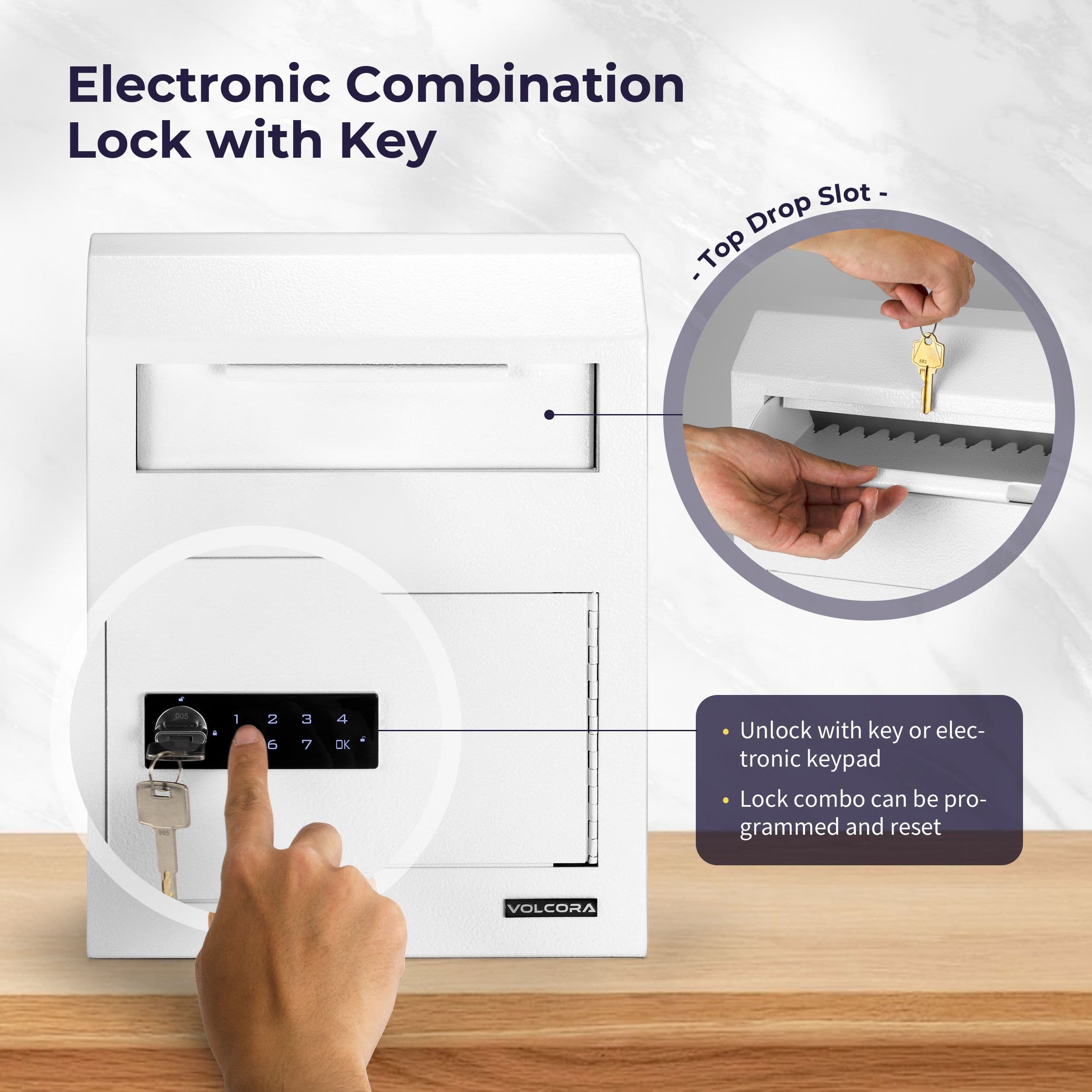Wall Mount Digital Keypad Lock Drop Safe, White 3