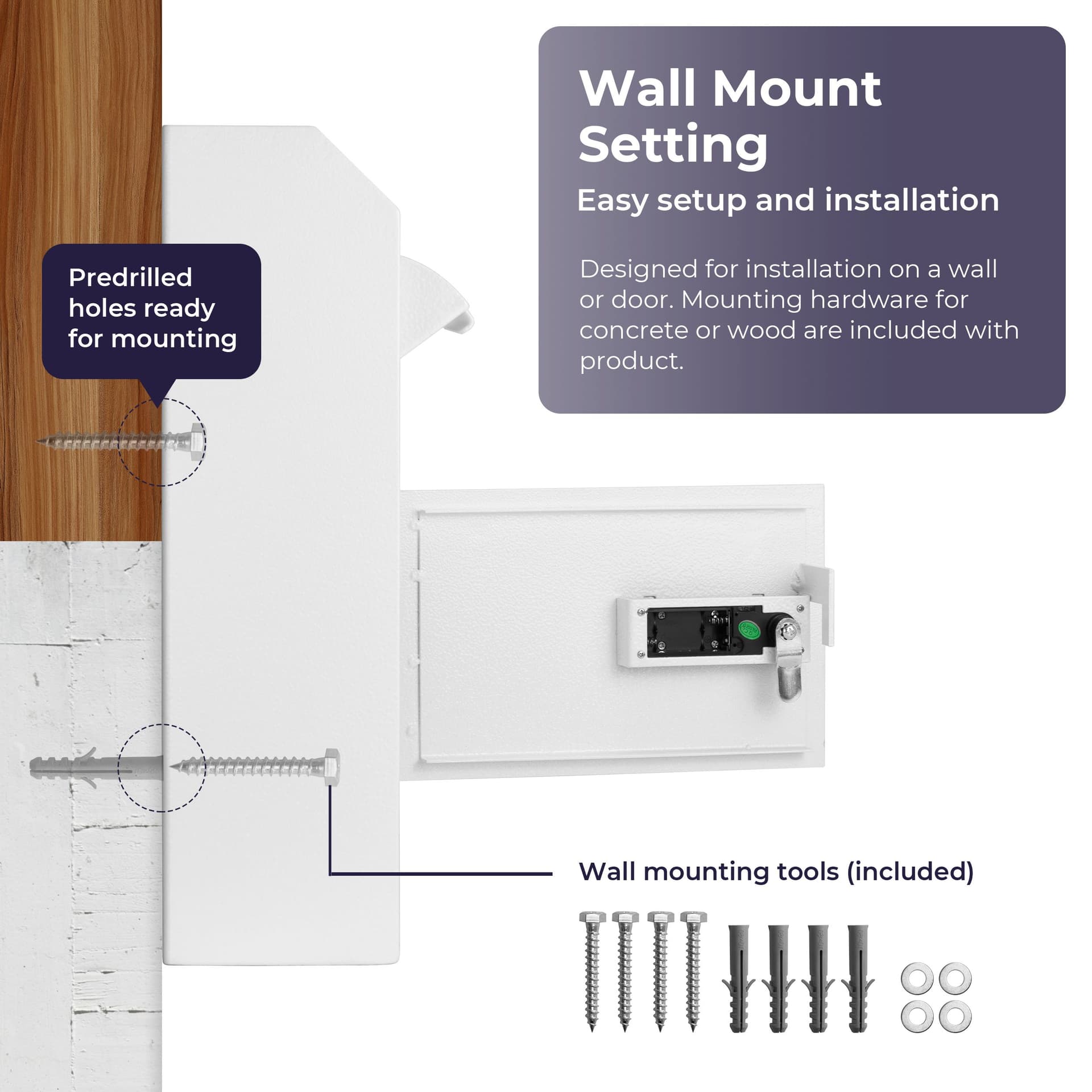 Wall Mount Digital Keypad Lock Drop Safe, White