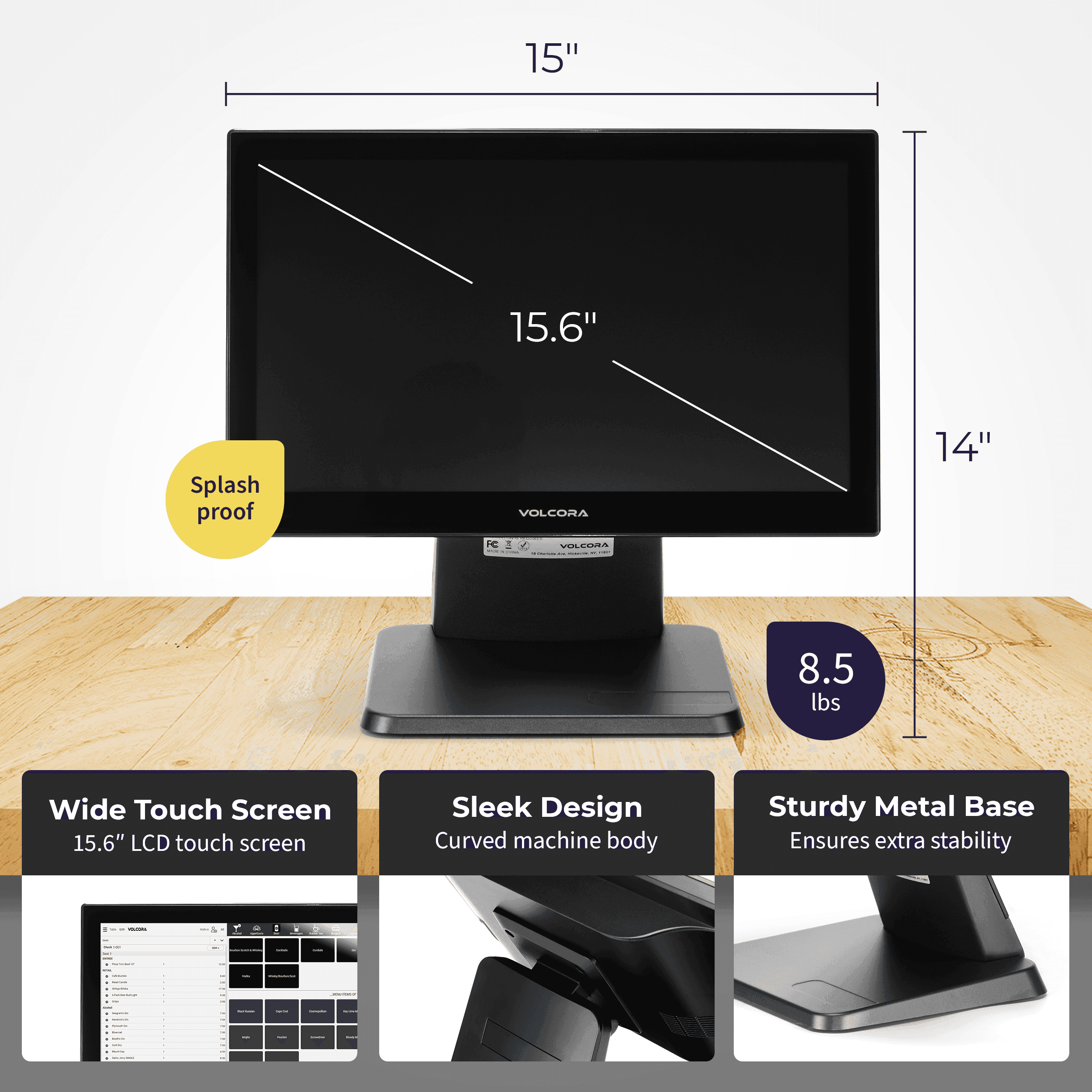 Single 15.6" Touch Screen Android 14 POS Terminal. Rockchip RK3576 CPU, 8GB Memory, 64GB Hard Disk 2
