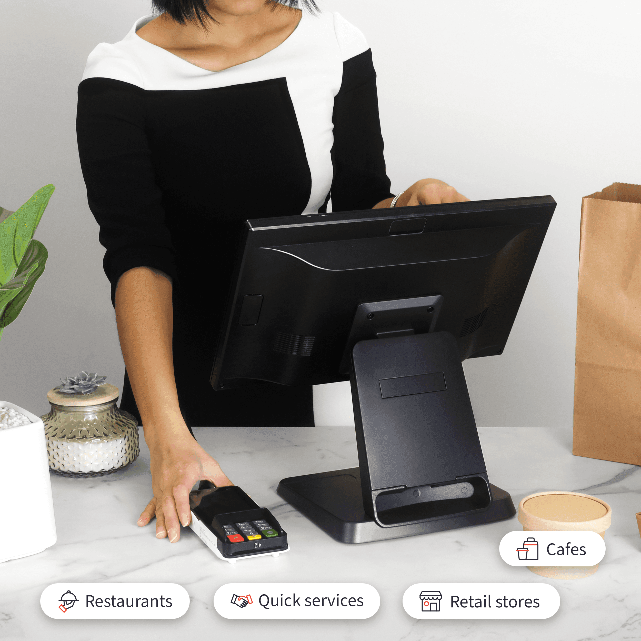 Single 15.6" Touch Screen Android 14 POS Terminal. Rockchip RK3576 CPU, 8GB Memory, 64GB Hard Disk 4