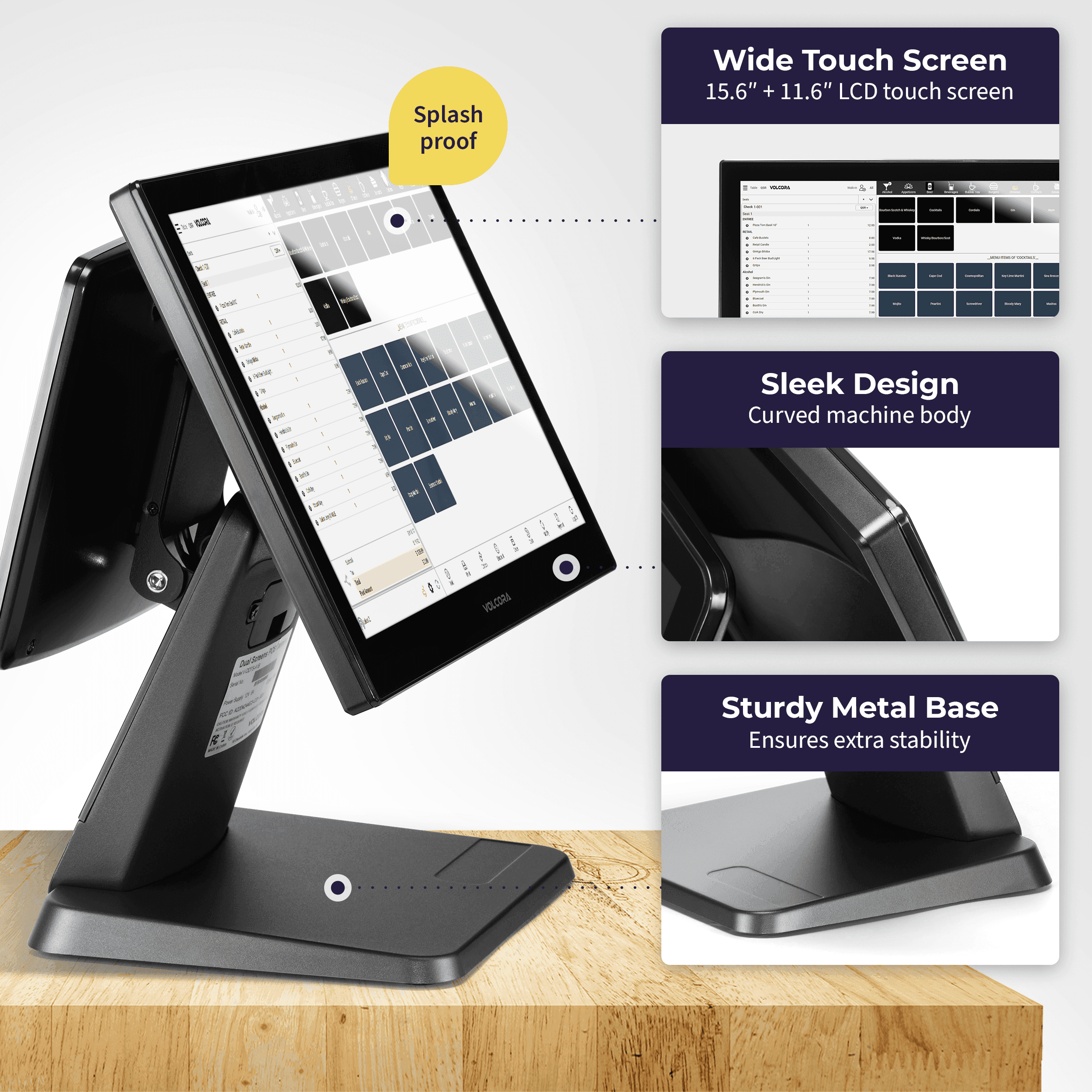 Dual Screen 15.6" plus 11" Customer Facing Touch Screens Android 14 POS Terminal. Rockchip RK3576 CPU, 8GB Memory, 64GB Hard Disk 2