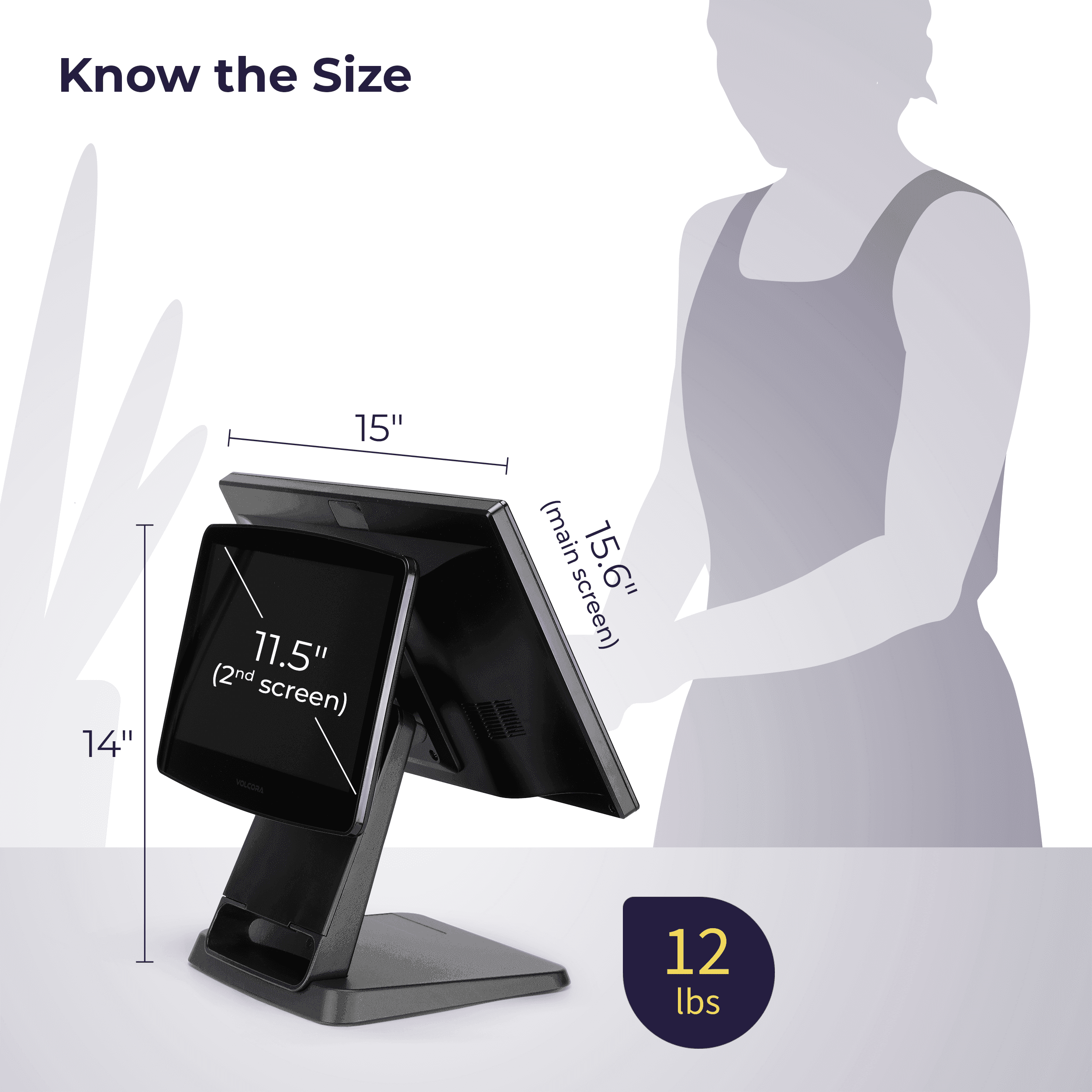 Dual Screen 15.6" plus 11" Customer Facing Touch Screens Android 14 POS Terminal. Rockchip RK3576 CPU, 8GB Memory, 64GB Hard Disk 5