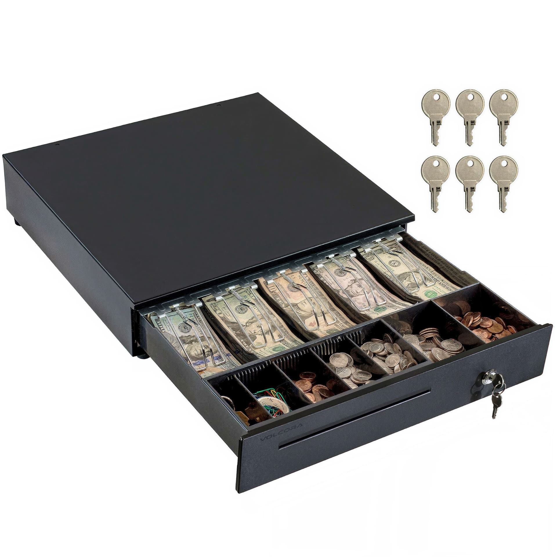 16'' Cash Register Drawer W/ 5 Bill 7 Coin Cash Tray, Auto-Open, Black