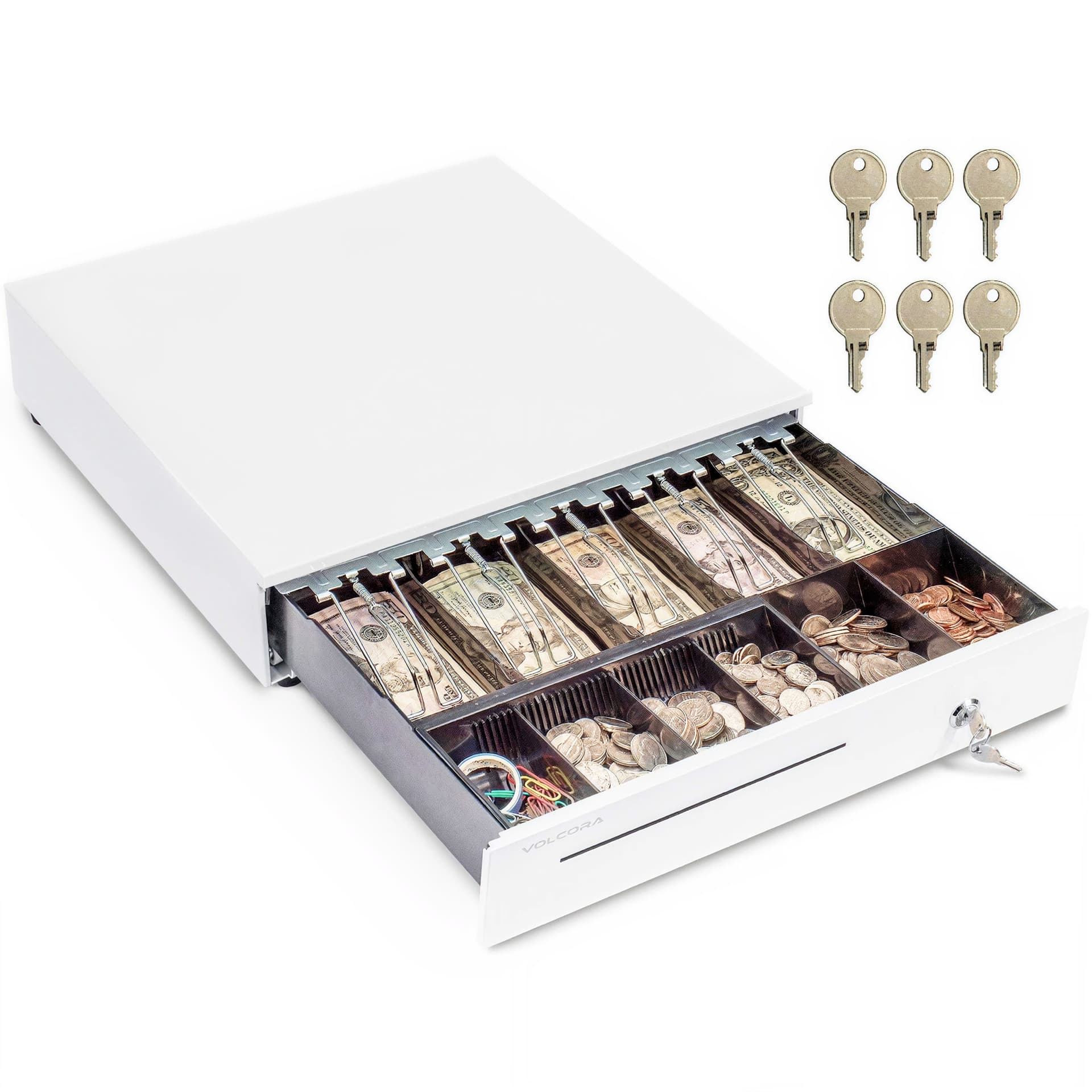 16'' Cash Register Drawer With 5 Bill 6 Coin Cash Tray, White