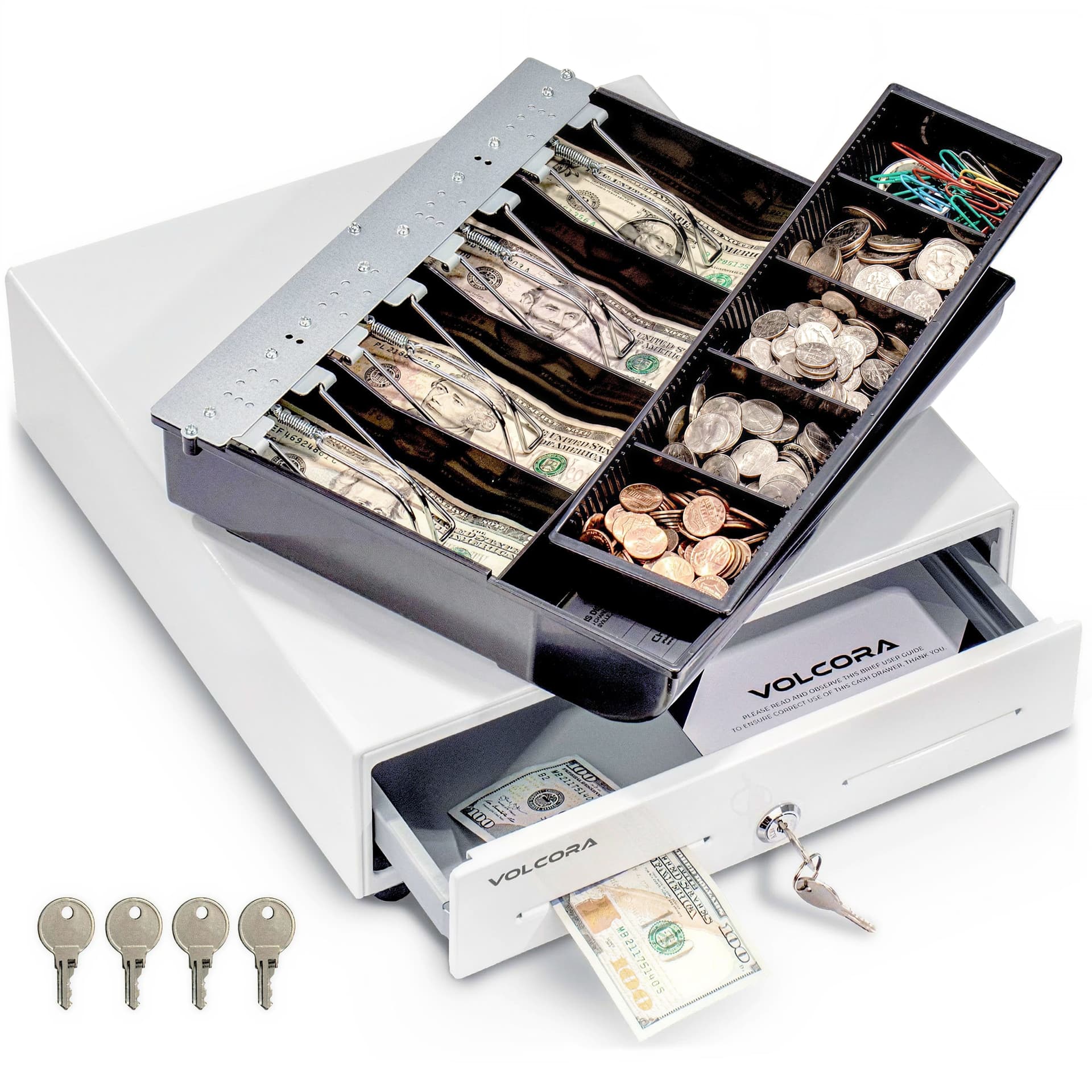 13'' Mini Cash Register Drawer, 4 Bill/5 Coin, White